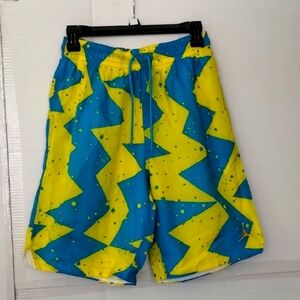 Jordan Air Geometric Print Blue & Yellow Swim Shorts SZ Small Summer Beach Pool